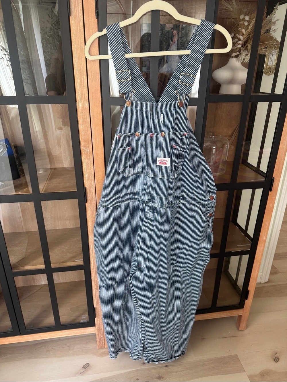 Vintage round house overalls striped bib denim  pinstripes utility work painter